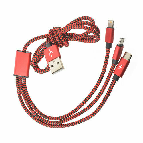 Аксессуар Robiton P12 Multicord Micro-USB Type-C + Lightning 8pin 1m Red 15191