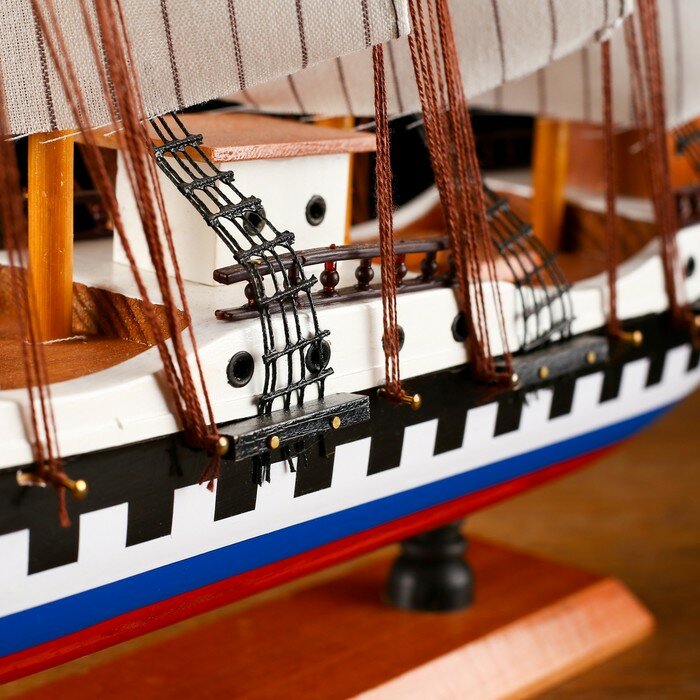 Корабль сувенирный средний «Калхас», борта триколор, паруса белые, микс, 50х45х9 см - фотография № 5