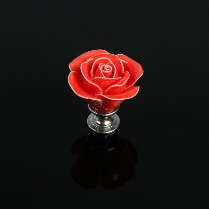 Ручка кнопка, “Роза” керамическая, цвет караловый, основание цинк (4 шт) - фотография № 4