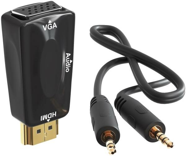 Адаптер переходник конвертер GSMIN A21 HDMI - VGA аудио кабель в комплекте (Черный)