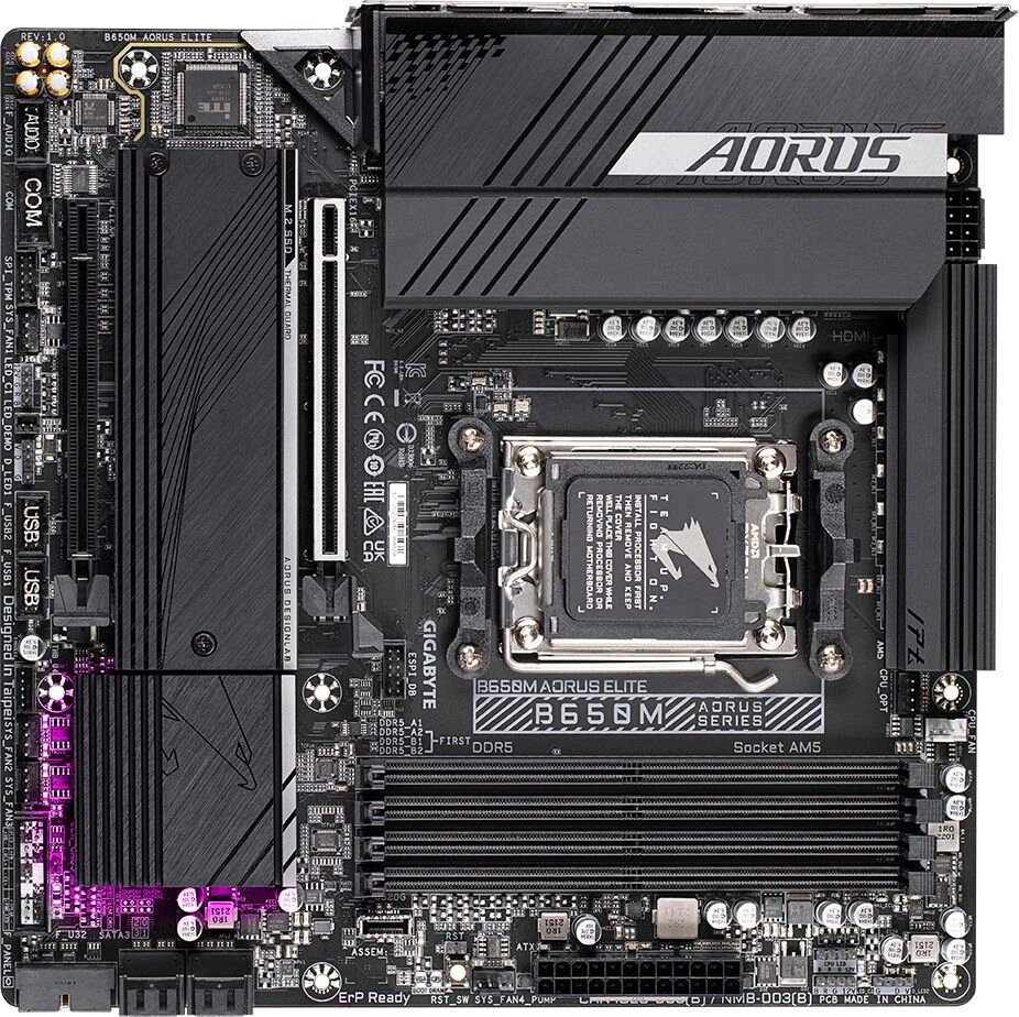 Материнская плата Gigabyte B650M AORUS ELITE SocketAM5 AMD B650 mATX AC`97 8ch(7.1) 2.5Gg RAID+HDMI+