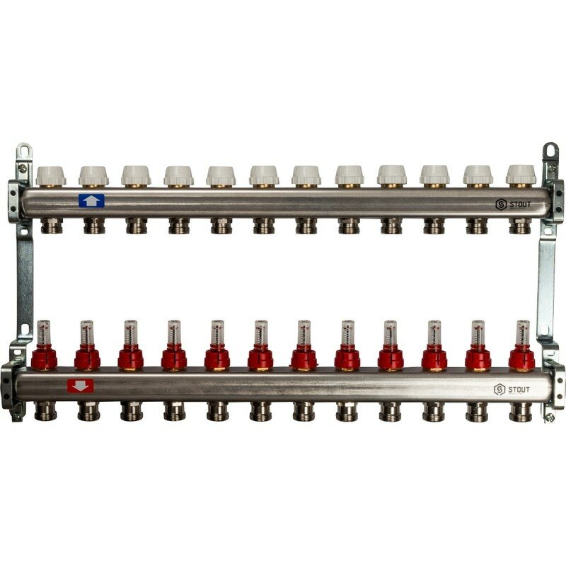 Коллекторная группа из нержавеющей стали с расходомерами на 12 выходов STOUT (SMS 0917 000012)