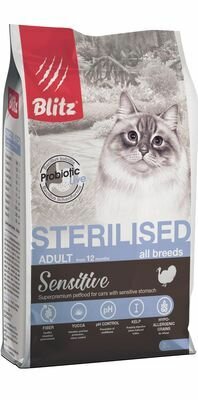 Cухой корм для кошек Блиц Сенсатив для стерилизованных кошек с Индейкой 2 кг (Blitz Sensative Sterilised) - фотография № 1
