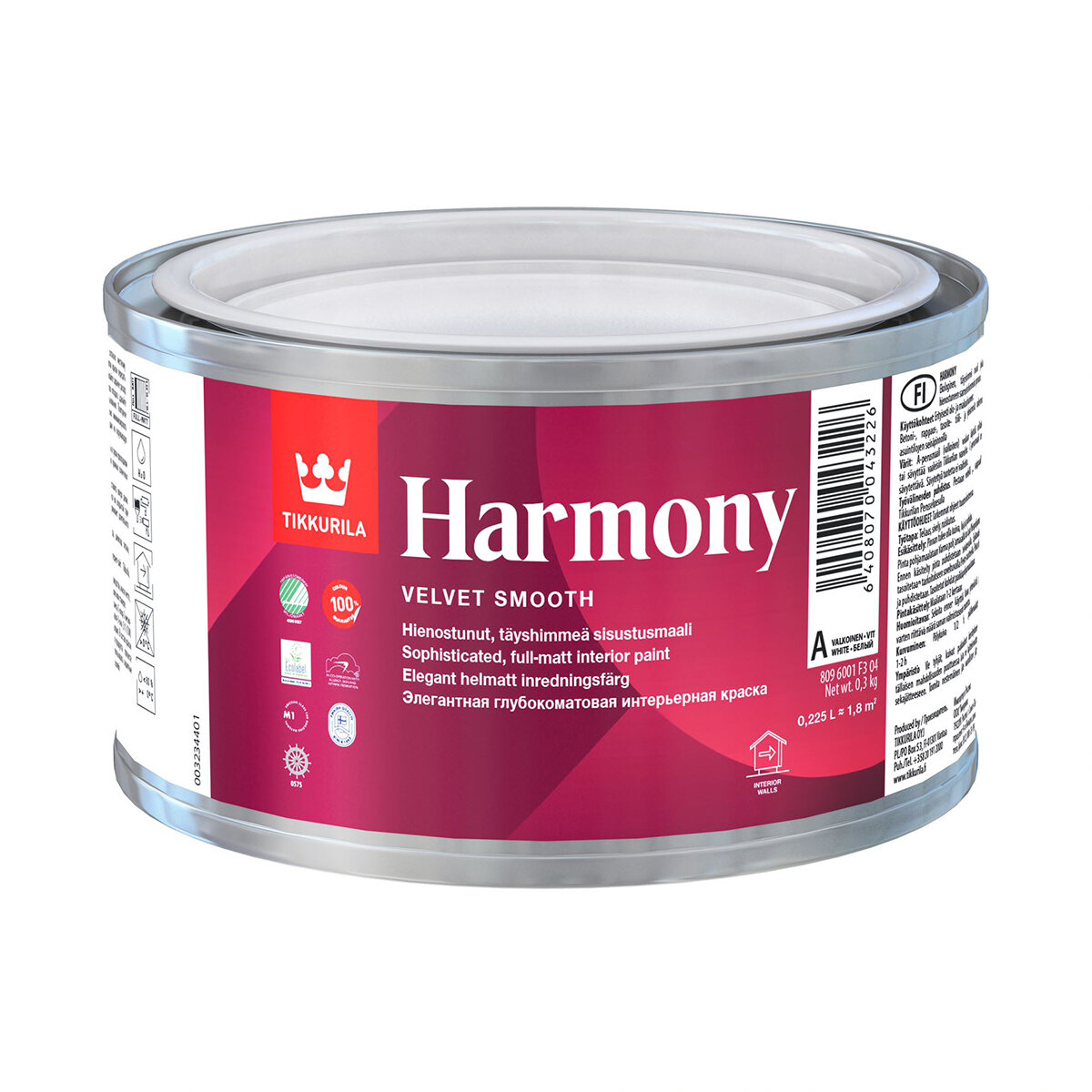 Краска акрилатная матовая Harmony (Гармония) TIKKURILA 0,225 л белый (база А)
