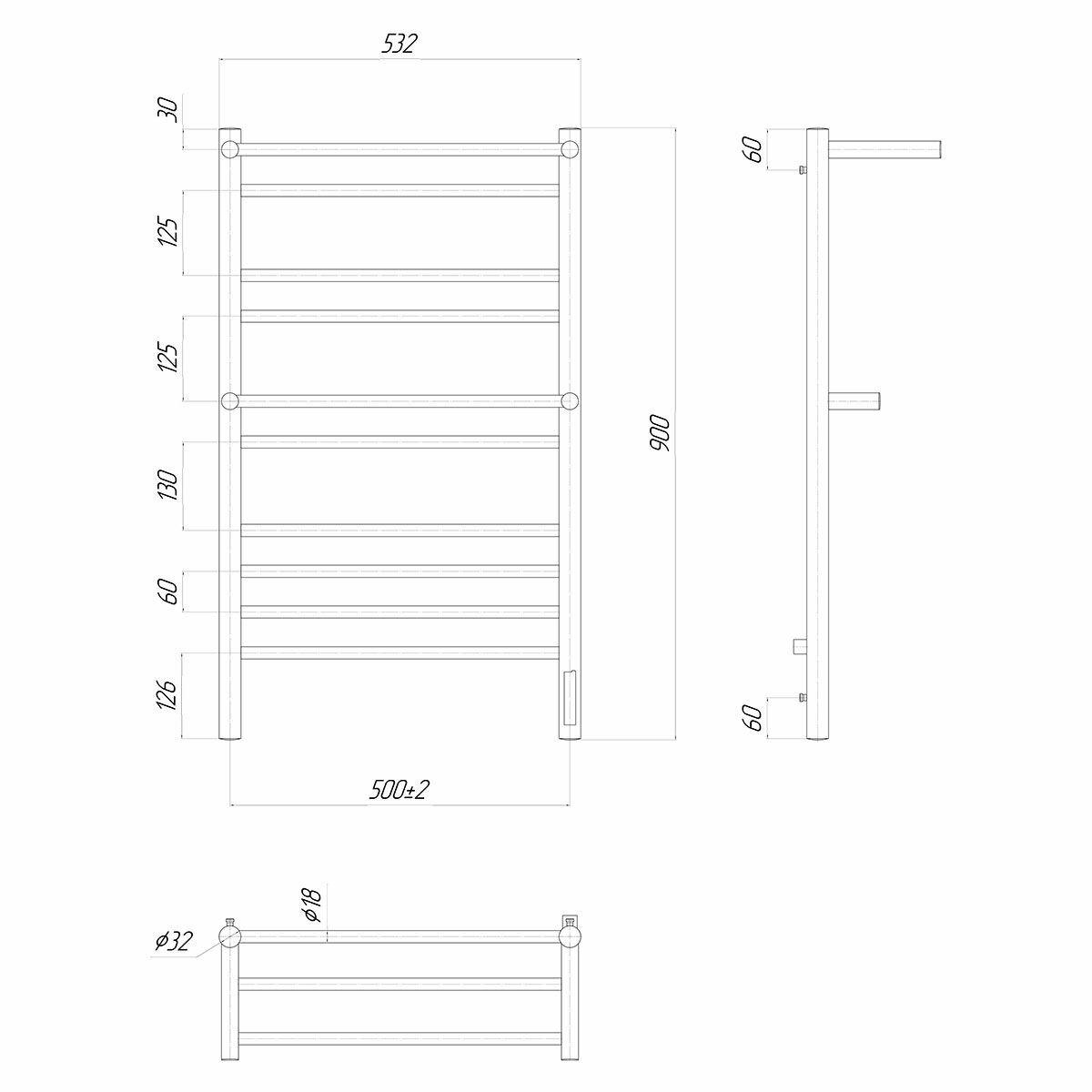 Полотенцесушитель электрический Lemark Pramen LM33910Z П10 500x900, диммер справа, хром - фотография № 2