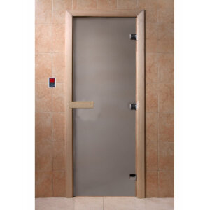 Дверь для бани стеклянная сатин матовая коробка 190x70 осина(3 петли стекло 8мм)