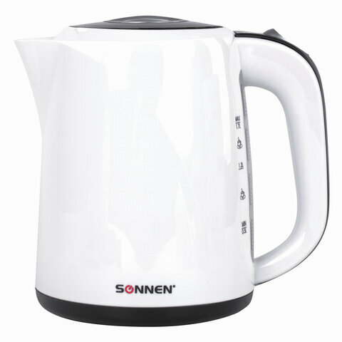 Чайник SONNEN KT-002B, комплект 2 шт., 1.7 л, 2200 Вт, закрытый нагревательный элемент, пластик, белый/черный, 454994