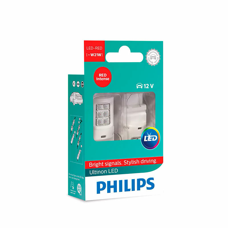 Лампа светодиодная Philips Ultinon LED T-20(W21W) 12V красный, 2 шт.