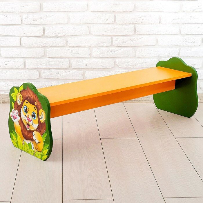 фото Скамейка детская "Лев", цвет оранжевый, зелёный