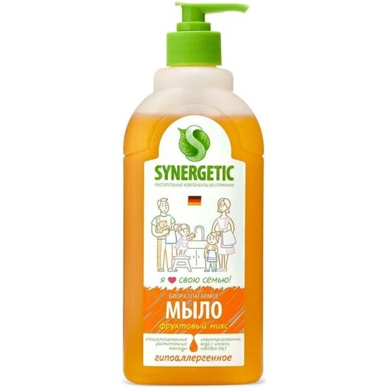 Жидкое мыло SYNERGETIC Фруктовый микс, дозатор, 500 мл