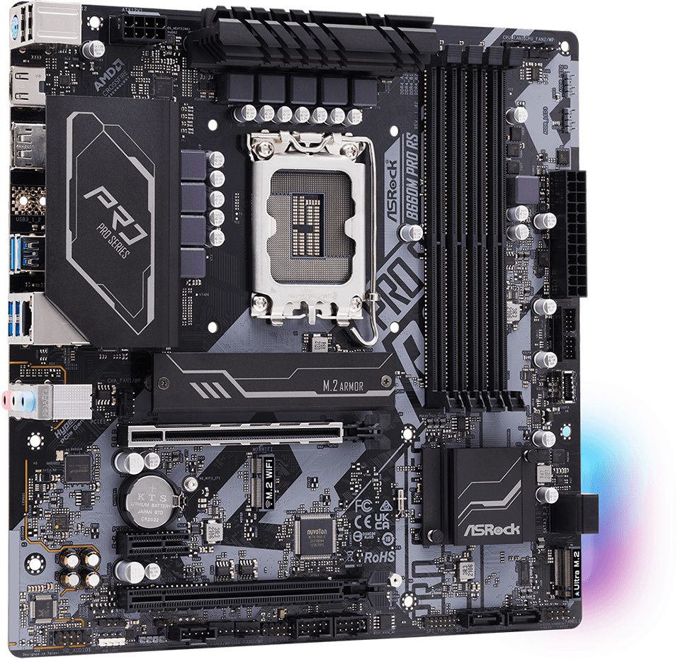 Материнская плата ASRock B660M Pro RS Socket 1700, Intel B660, 4xDDR4, PCI-E 4.0, 4xUSB 3.2 Gen1, HDMI, DisplayPort, подсветка, mATX