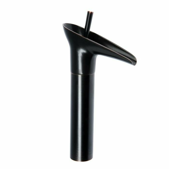 фото Смеситель для раковины ZEIN Ретро высокий каскадный излив, без подводки, латунь, цвет черный