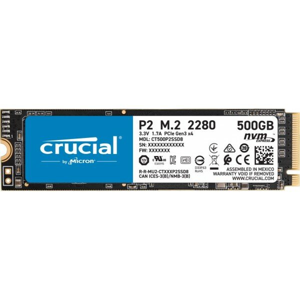 Накопитель SSD Crucial P2 SSD 250GB, M.2 (2280), PCIe Gen 3.0, NVMe, R2100/W1150, 150 TBW