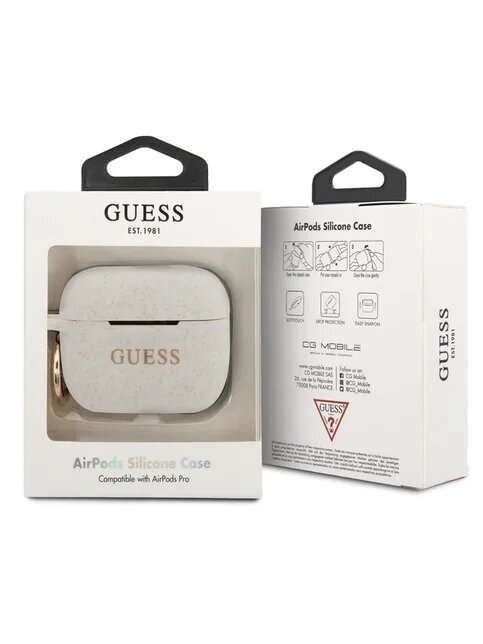 Guess для Airpods Pro Silicone case with ring Glitter/White, шт - фотография № 3