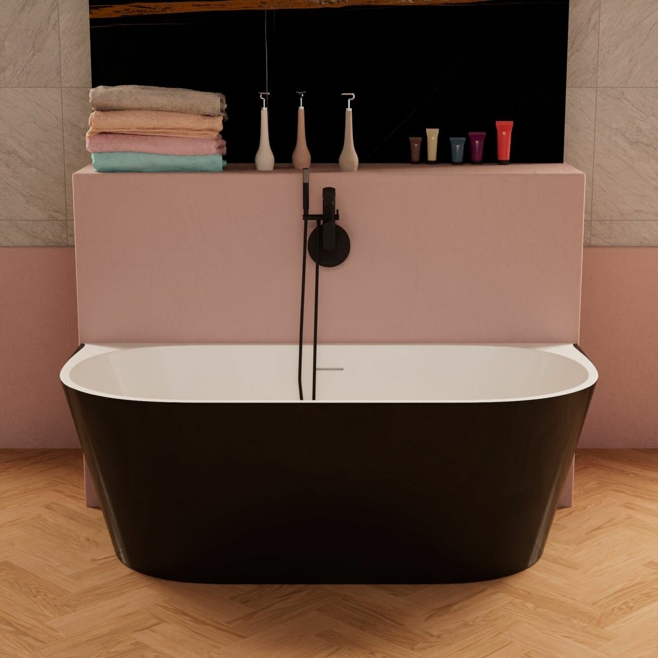 фото Ванна Frank F6163 White/Black пристенная