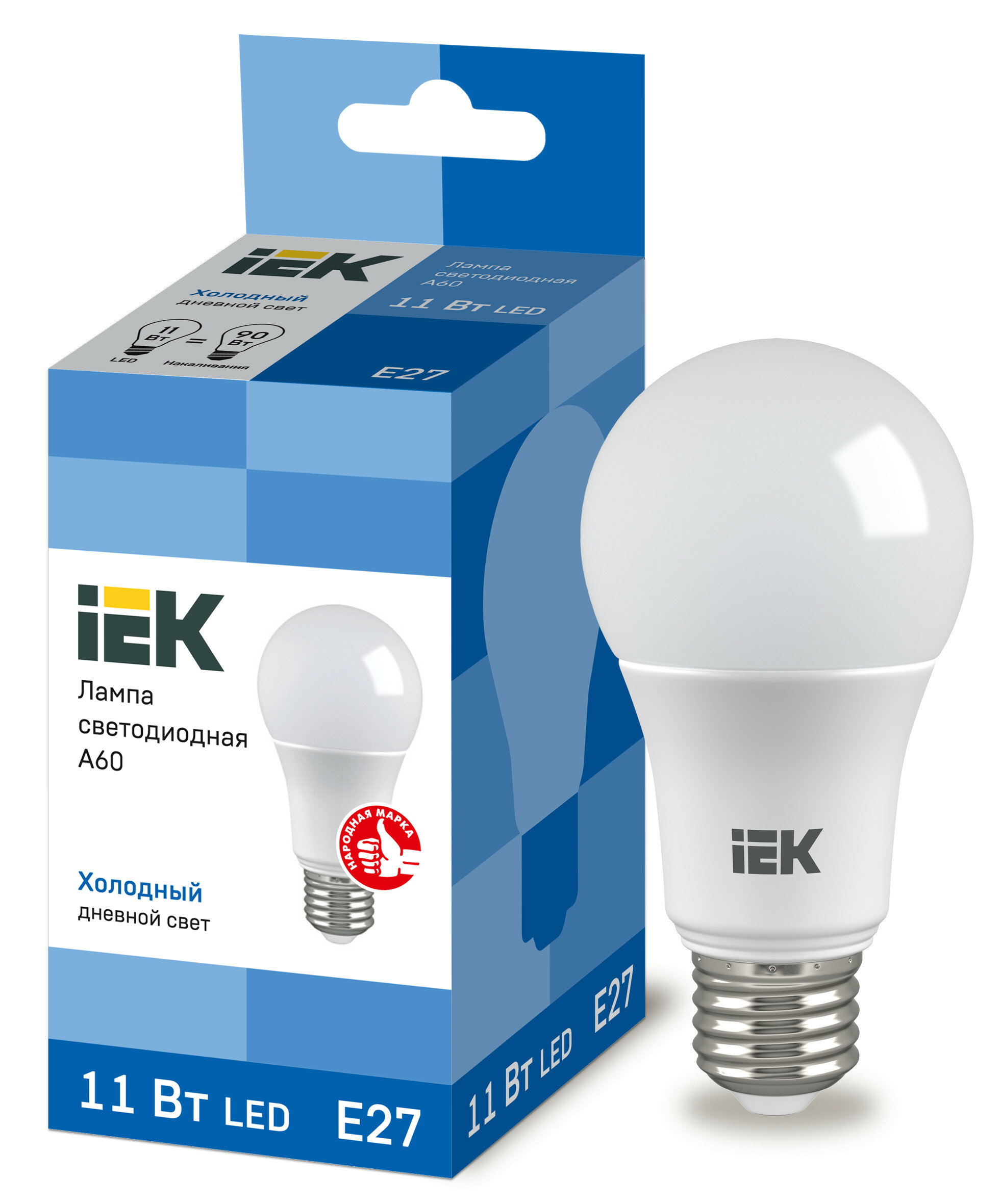 Лампа светодиодная LED груша 11W Е27 990Лм 6500К 220V (IEK), арт. LLE-A60-11-230-65-E27