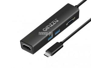 USB Карт-ридер Ginzzu EXT Gr-567ub USB Type-C - HDMI/2xUSB 3.0/microSD/SD Black 1