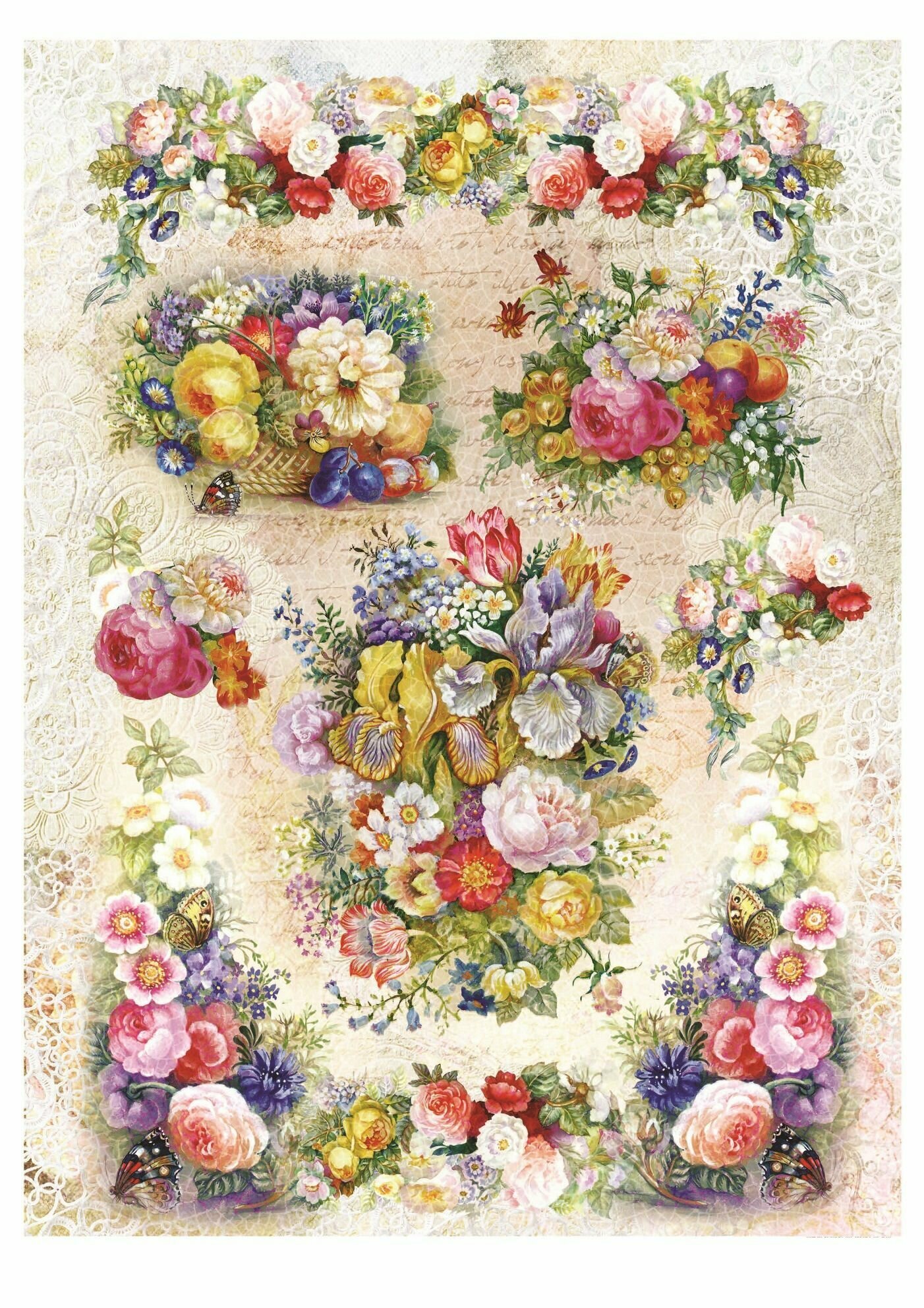 Рисовая бумага для декупажа Craft Premier "Любимые цветы", формат А4