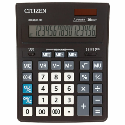 Калькулятор настольный CITIZEN BUSINESS LINE CDB1601BK (205×155 мм), 16 разрядов, двойное питание