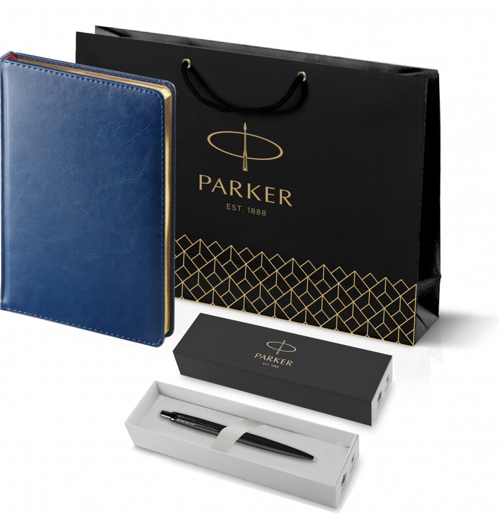 Подарочный набор: Шариковая ручка Parker Jotter XL SE20 Monochrome в подарочной упаковке, цвет: Black, стержень: Mblue и Ежедневник синий недатирован