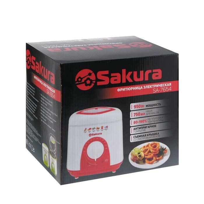 Фритюрницы SAKURA Фритюрница Sakura SA-7654R, 950 Вт, 750 мл, антипригарное покрытие, фильтр, бело-красная - фотография № 9