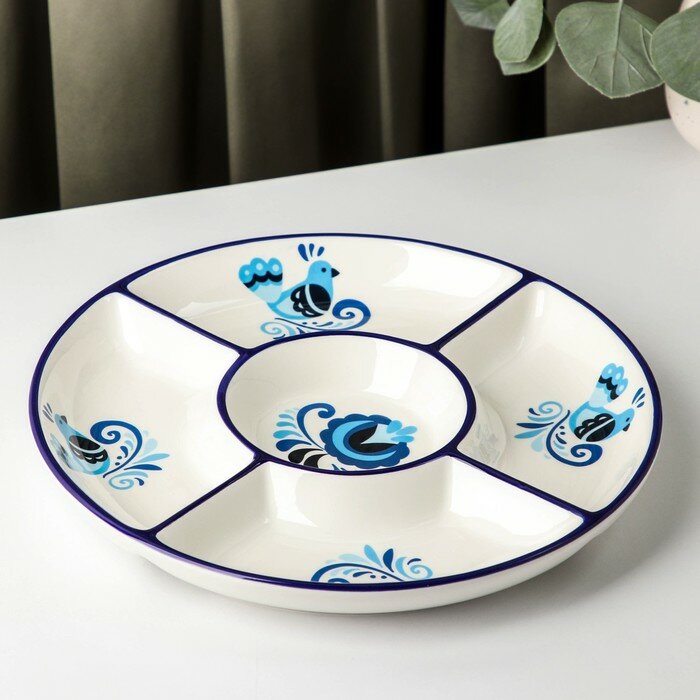 фото Менажница 5 ячеек Доляна «Свиристель», d=26 см, цвет белый