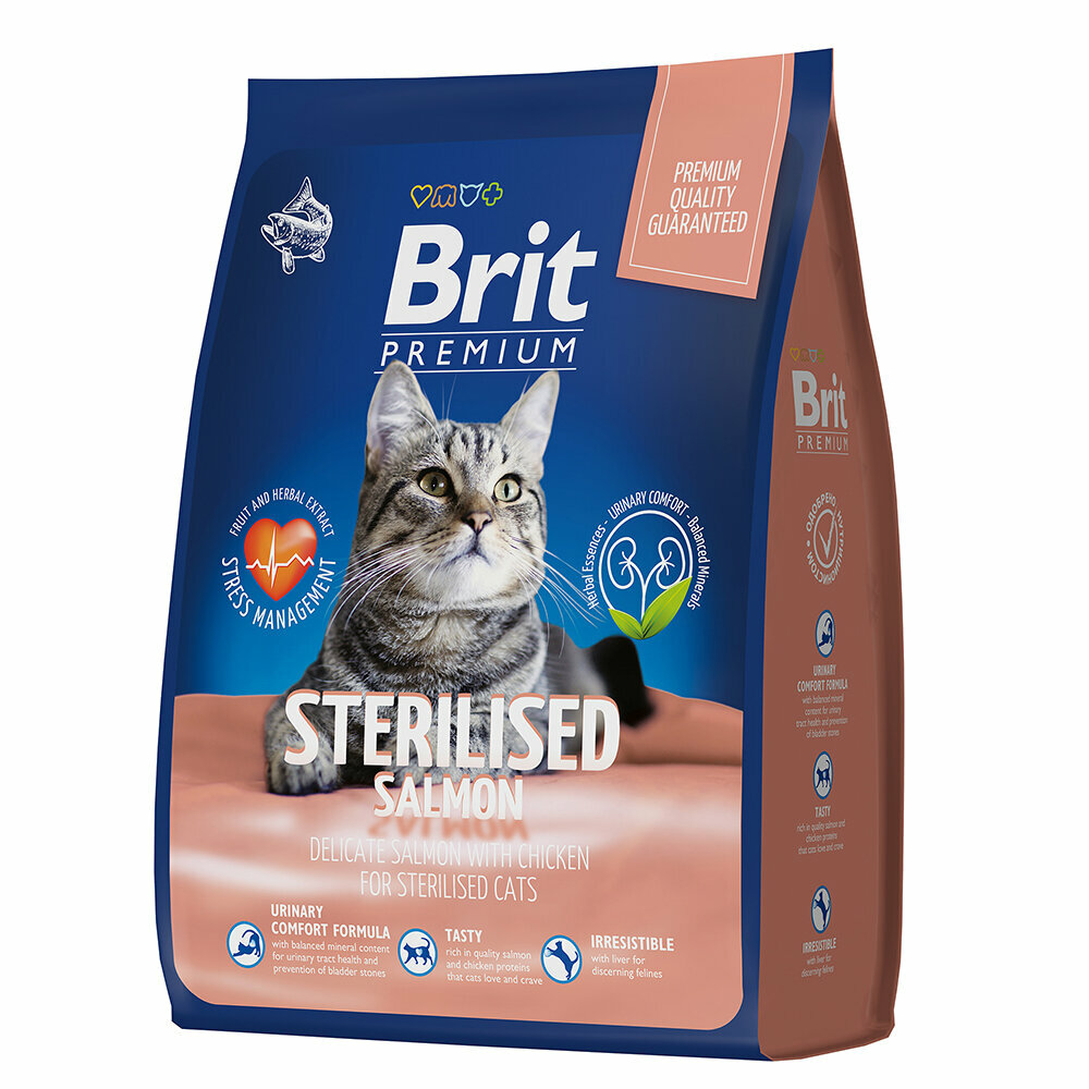 Сухой корм для стерилизованных кошек Brit Premium Cat Sterilised Salmon & Chicken  с лососем и курицей 8 кг