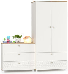 Шкаф для одежды с комодом для детской Эйп, цвет белый/дуб белый, ШхГхВ 170х51,1х183,8 см., универсальная сборка