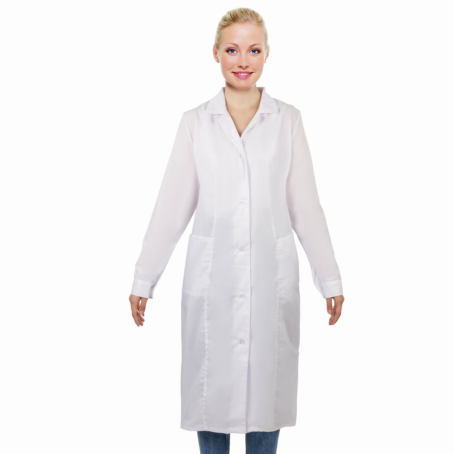 фото Халат медицинский женский белый, тиси, размер 56-58, рост 158-164, плотность ткани 120 г/м2, 610735