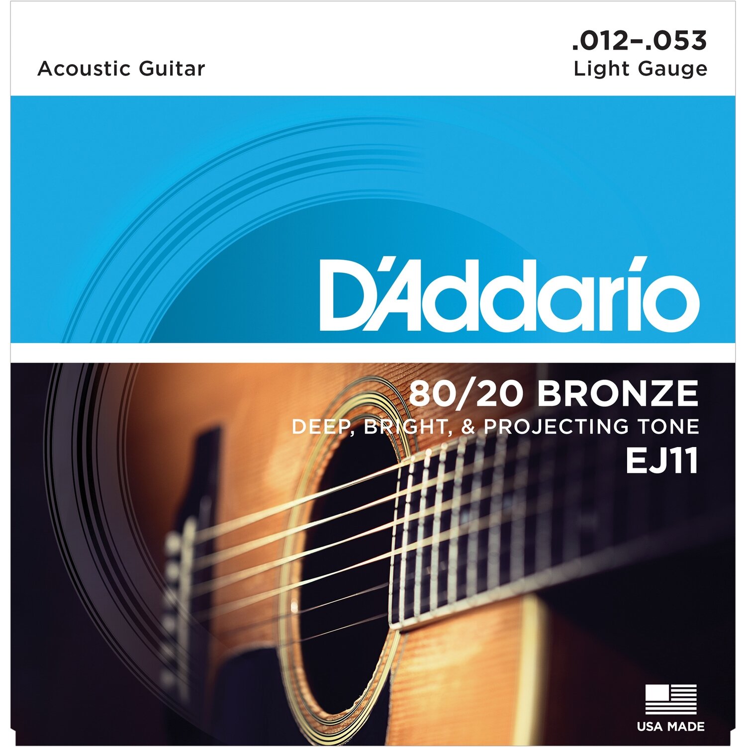 D'Addario EJ11 струны для акустической гитары, бронза 80/20, Light 12-53