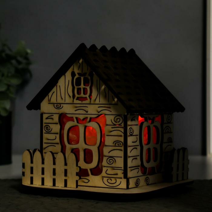 Соляной светильник с диммером "Домик" деревянный, 1х15Вт Е14, 1-1,3 кг, 16х16х16см - фотография № 4