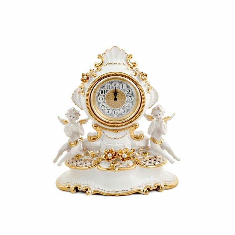 EMOZIONI Часы настольные с ангелочками 35х20хН40 см керамика цвет белый декор золото swarovski