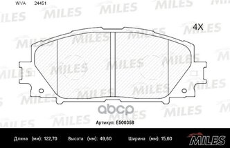 Колодки Тормозные Toyota Prius 1.8 09-/Lexus Ct 1.8 11- Передние Ceramic Miles арт. E500358