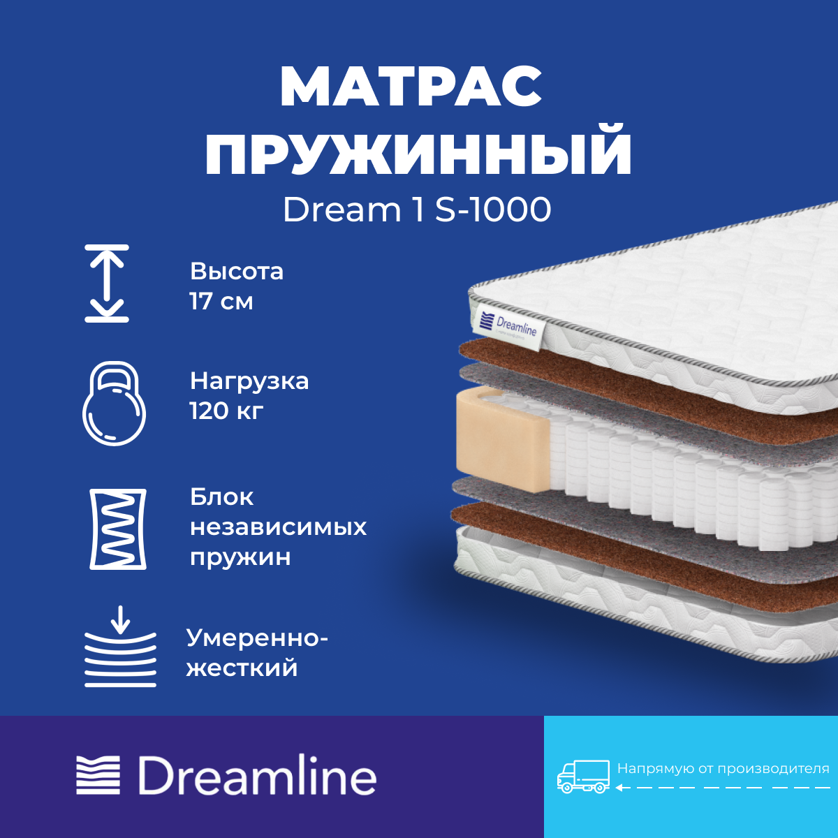 Матрас Дримлайн Dream-1 S-1000 90х180х17