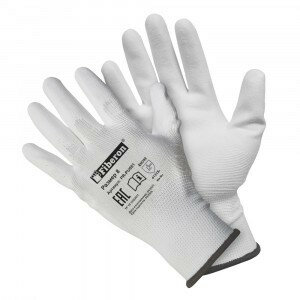 Перчатки Для точных работ,полиэстер,полиуретан.покр.M(р.8) белые PR-PU051 (пара,цена за пару)Fiberon