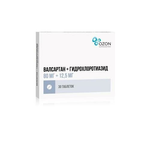 Валсартан+Гидрохлоротиазид таб. п/о плен., 80 мг + 12.5 мг, 30 шт.