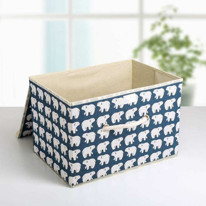 Короб стеллажный для хранения с крышкой «Северные мишки», 37×26×24 см, цвет синий - фотография № 3