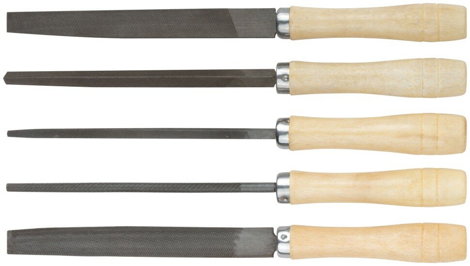 фото KУРС Напильники, набор 5 шт., деревянная ручка 150 мм ( 42510 )