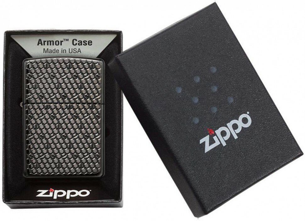 Зажигалка ZIPPO Armor™ с покрытием Black Ice®, латунь/сталь, чёрная, глянцевая, 38x13x57 мм - фотография № 7