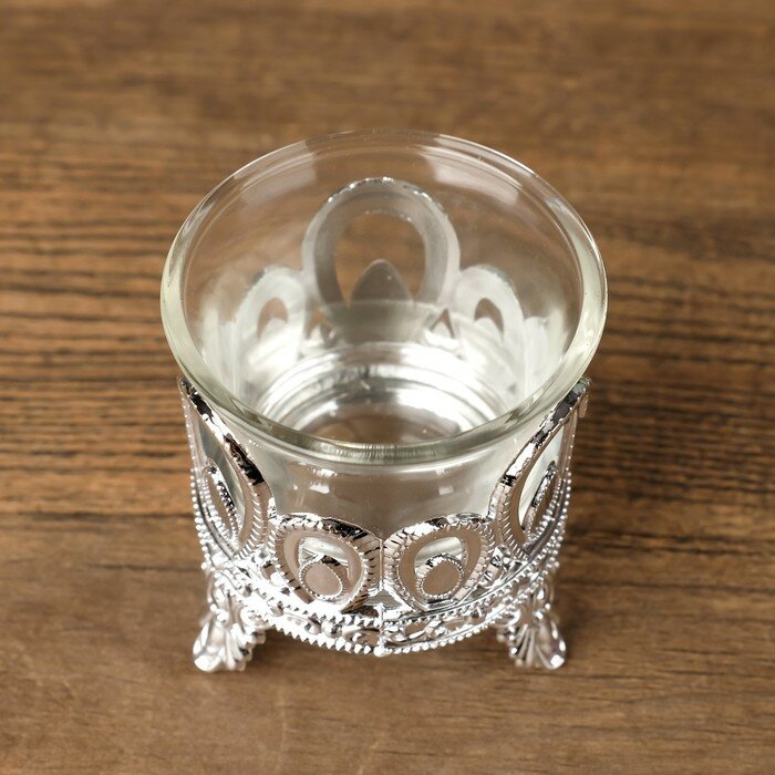 Подсвечник пластик, стекло на 1 свечу "Капельки" серебро 7х6х6 см - фотография № 5