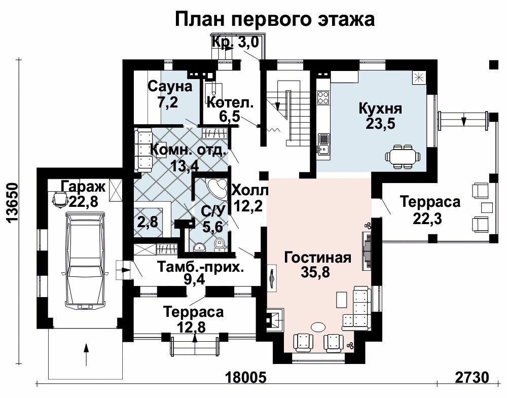 (284м2, 21х14м) Готовый проект двухэтажного дома из кирпича с котельной и гаражом - AS-2401 - фотография № 3