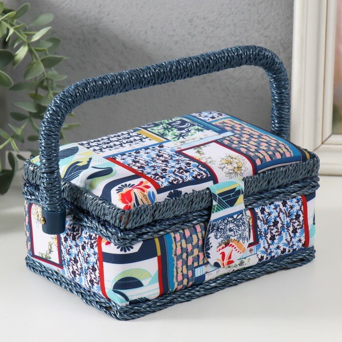 фото Шкатулка для рукоделия "Пэчворк. Синие цветы" 18х12х9,5 см