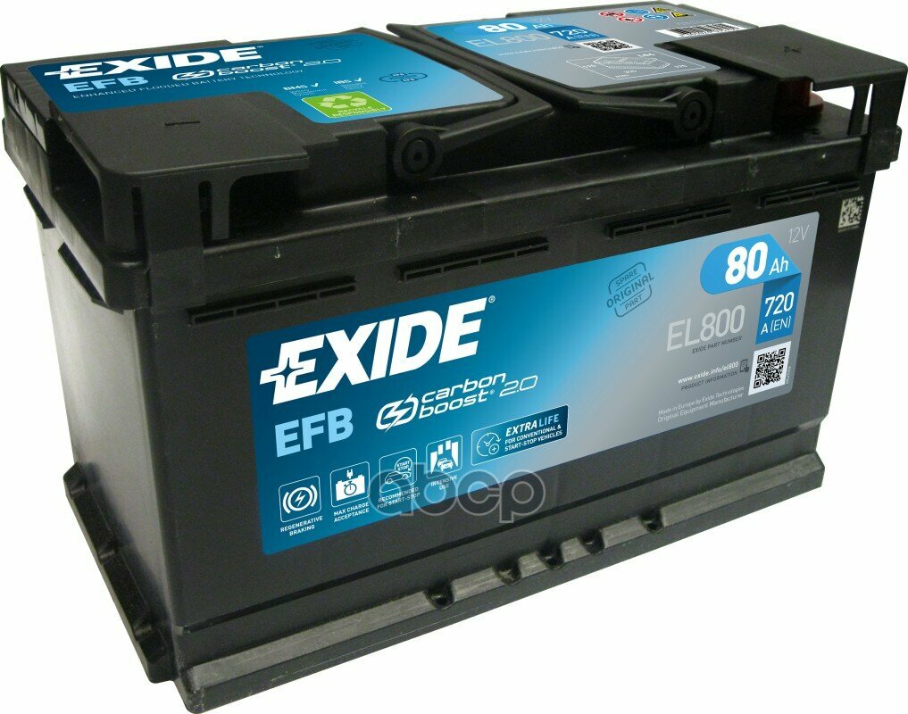 Exide El800 Ecm_аккумуляторная Батарея! 19.5/17.9 Евро 80Ah 800A 315/175/190 Carbon Boost 2.7 EXIDE арт. EL800
