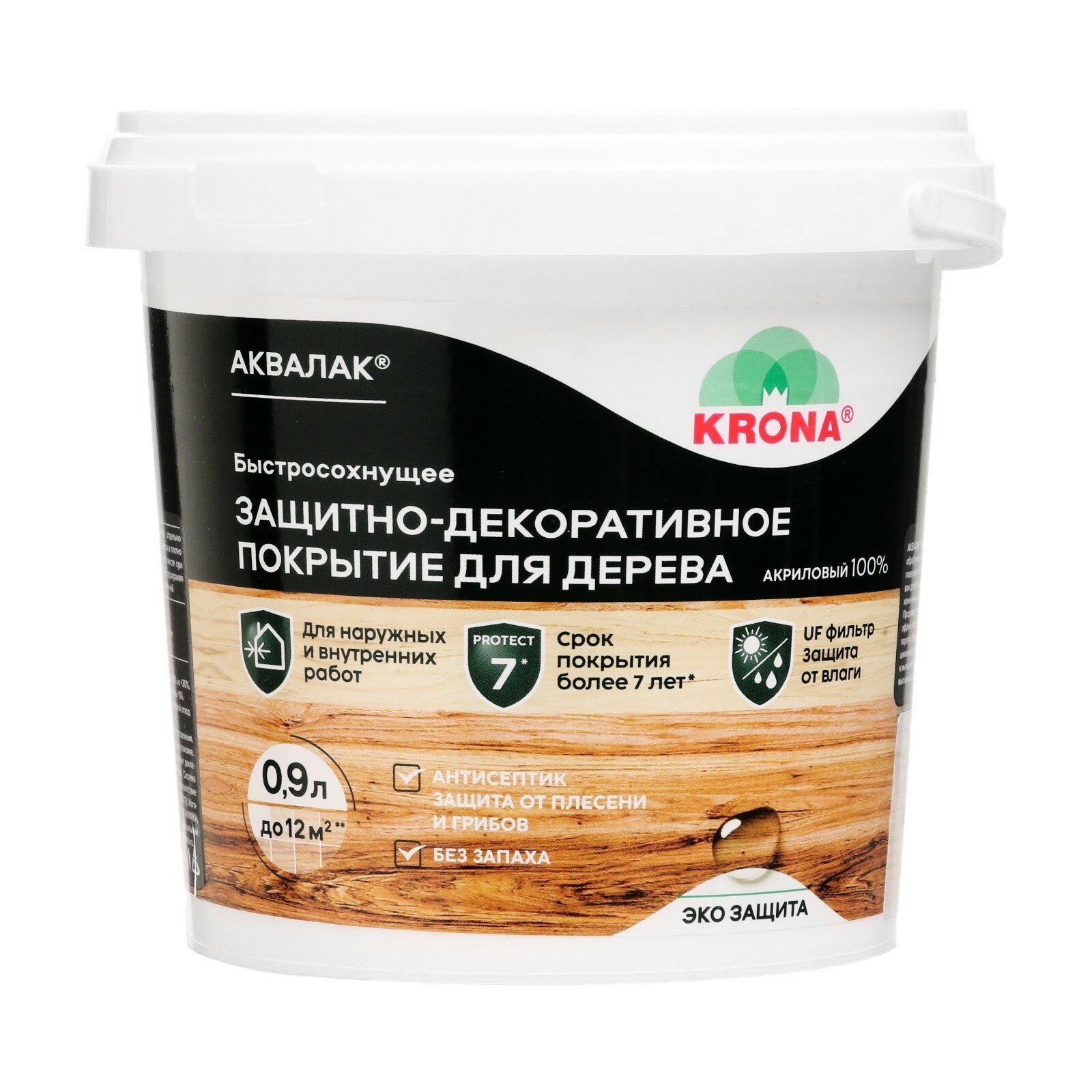 фото Лак защитно-декоративный для дерева Аквалак "KRONA" белый 0,9 л