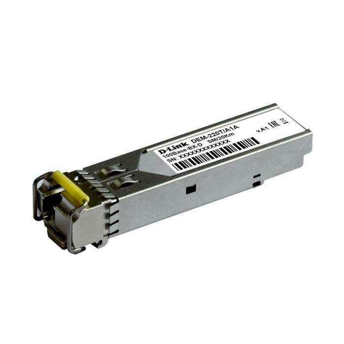D-Link 220T/20KM/A1A WDM SFP-трансивер с 1 портом 100Base-BX-D (Tx:1550 нм Rx:1310 нм) для одномодового оптического кабеля (до 20 км)
