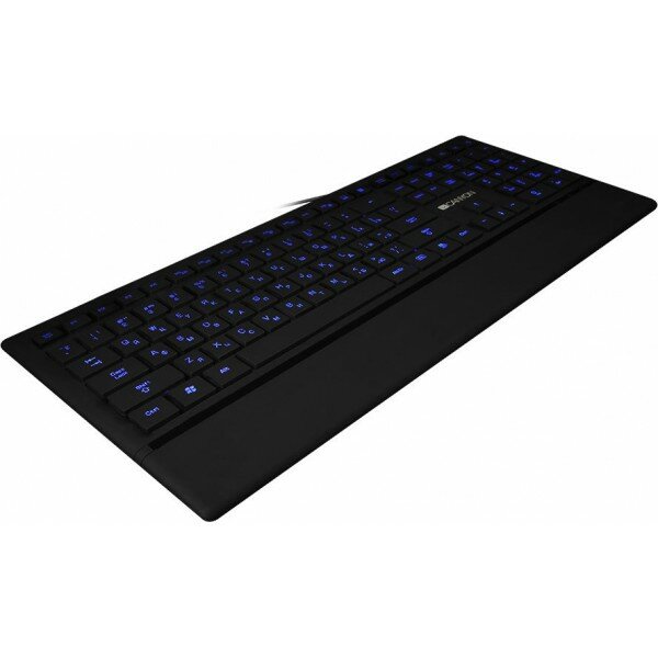 Клавиатура CANYON Stylish slim USB multimedia keyboard, LED backlight, 111 keys, Black, cable length 1.58m, 431*178*11.85, 0.71kg, RU layout
