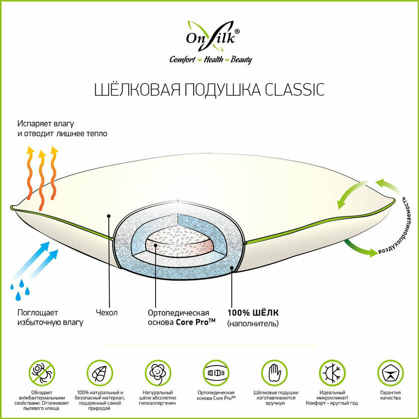 Шелковая подушка серии Classic (50х70, средняя) - фотография № 3