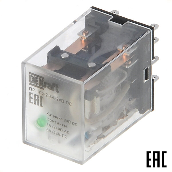 фото Реле промежуточное ПР-102-2-5A-12В-DC 23836DEK DC12В 5А 2 переключающихся контакта LED DEKraft (2 шт. в комплекте)