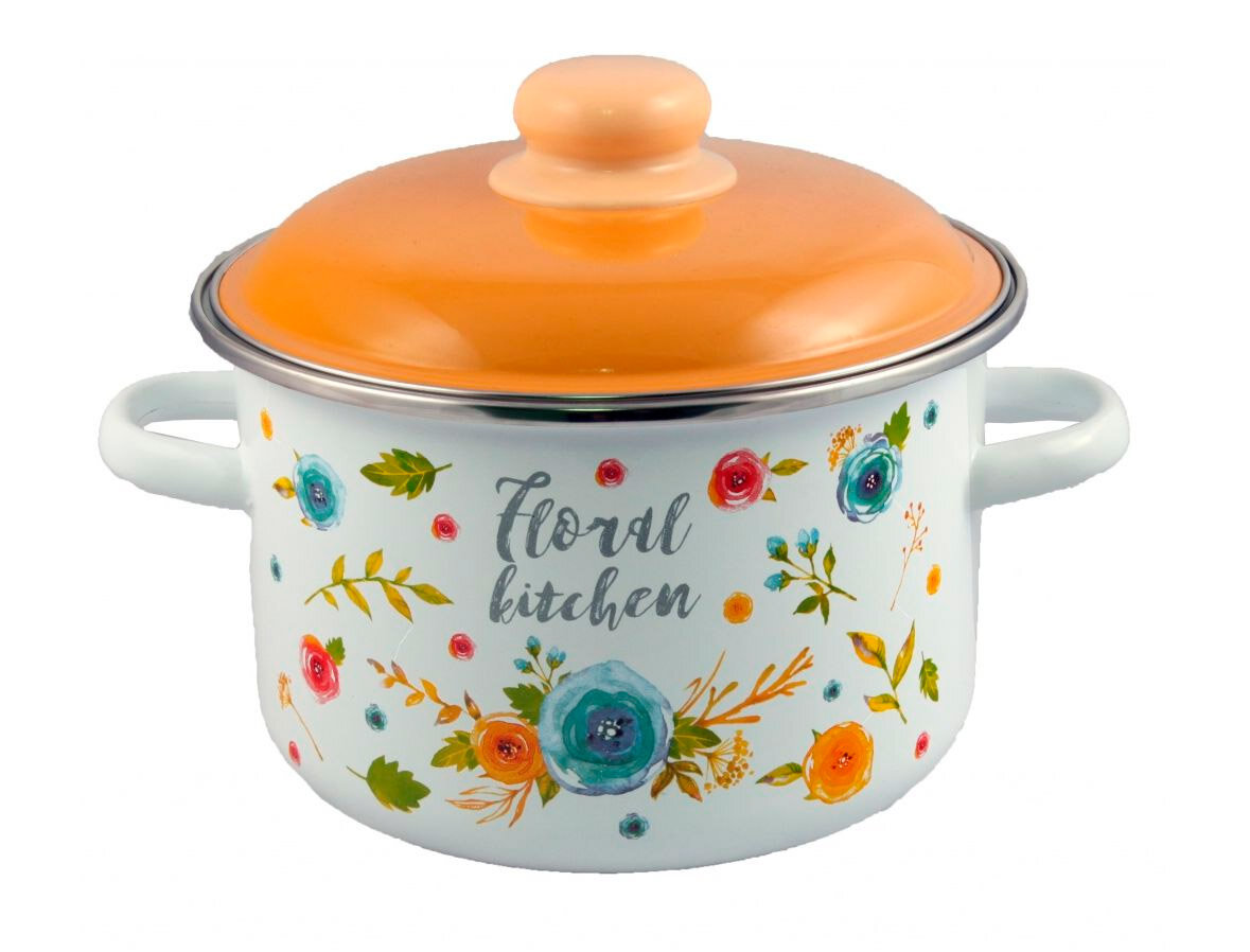 Кастрюля 4,0 л Floral kitchen, цилиндр, эмалированная