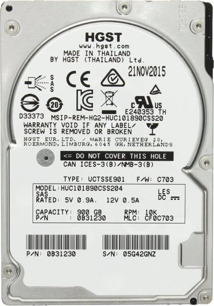 Жесткий диск HGST HUC101890CSS204 900Gb 10520 SAS 2,5" HDD